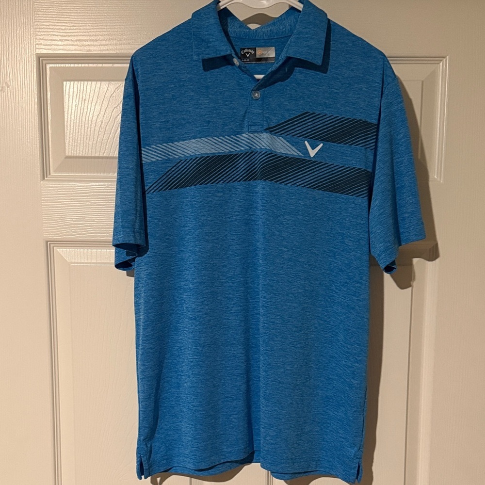Callaway Blue Heathered Men's Golf Polo with Striped Chest Detail